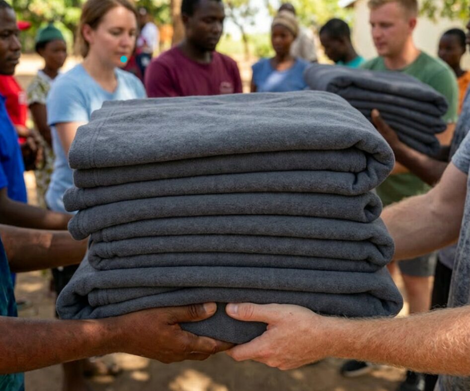 Blankets being given as a donation to an organisation in need.